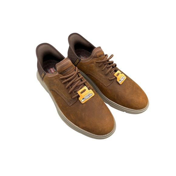 Skechers Mens Slip-ins Parson Oswin Brown Leather Shoes 205046W Size 14 Wide NEW
